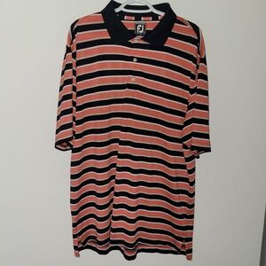 FootJoy FJ Athletic Fit Short Sleeve Polo Men's Size XL Striped Salmon Blue